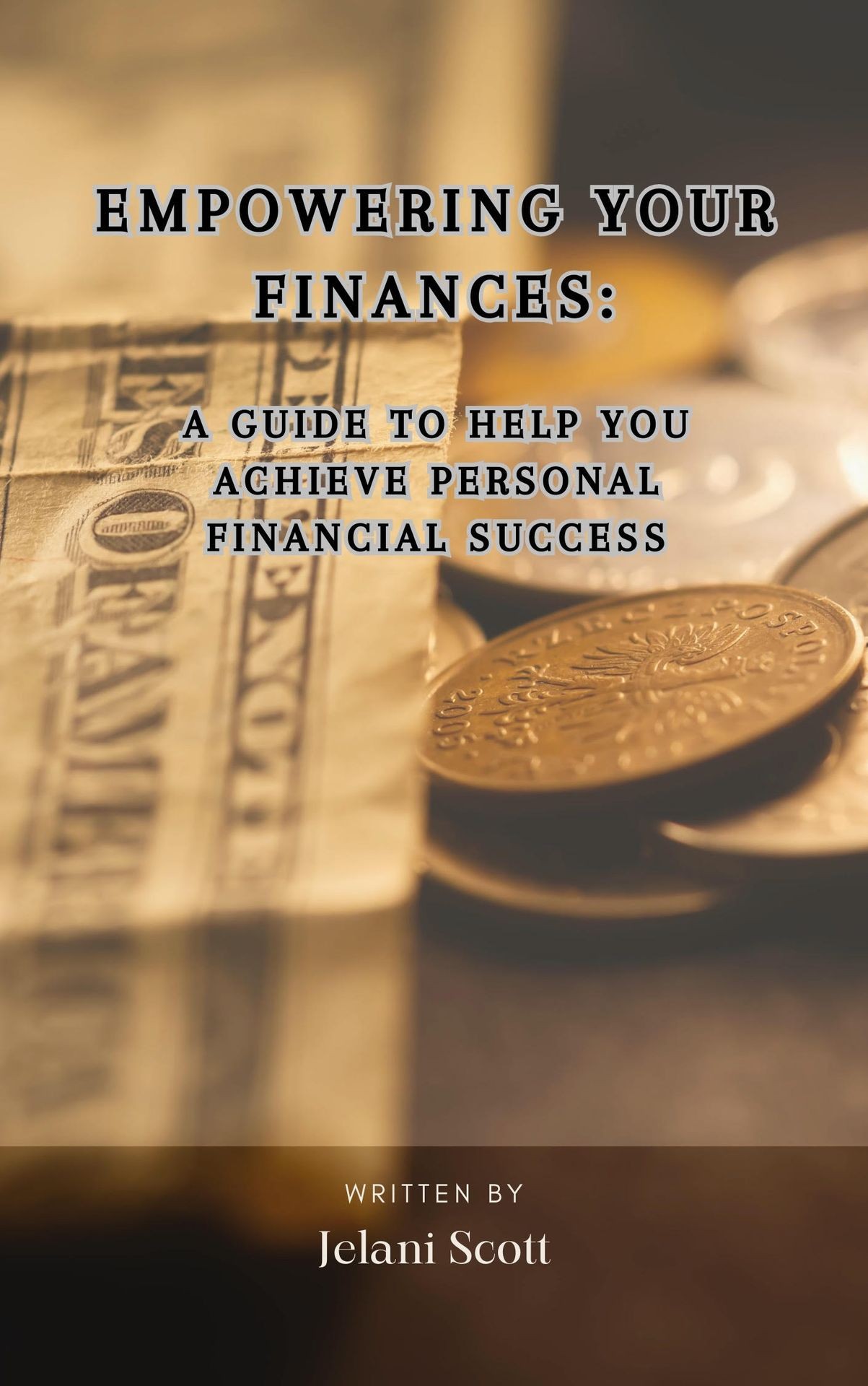 Book cover for 'Empowering Your Finances' with coins and a gold background.